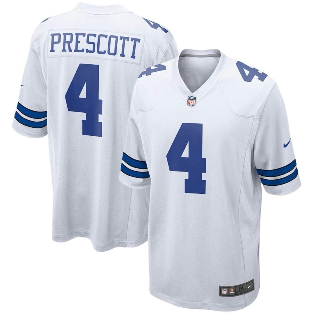NFL Nike white blue Dak Prescott 4 Dallas Cowboys Game Team on field Jersey - Picture 1 of 6